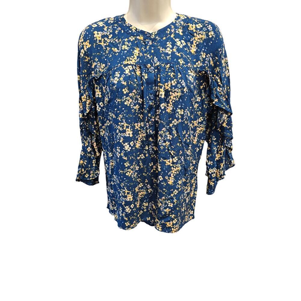 NWT Lauren Conrad floral cottagecore office teacher blouse top coquette M teal